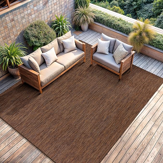 CAMILSON Outdoor Rug 9x12 Modern Area Rugs for Large Indoor and Outdoor Patios and Porches - Waterproof, Washable, Non-Shedding, Easy-to-Clean Outside Carpet (9 x 12, Solid - Gold)