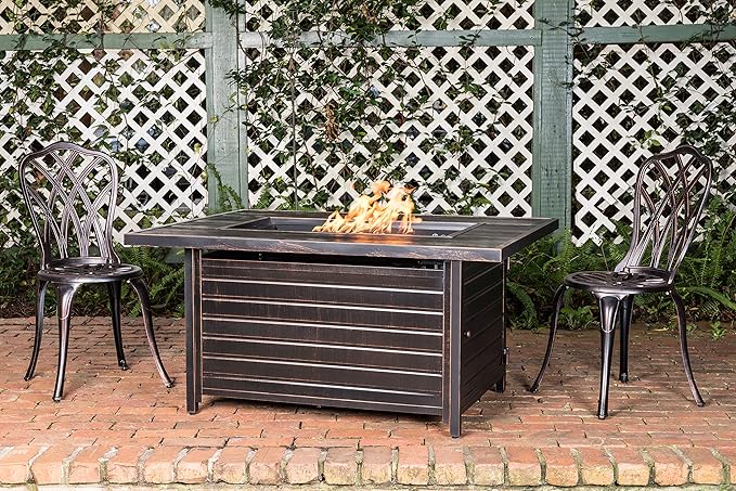 Fire Sense 62734 Sawyer Aluminum Convertible Gas Fire Pit Table 55,000 BTU Multi-Functional Outdoor Firepit with Fire Bowl Lid, Nylon Cover & Clear Fire Glass - Bronze Finish - Rectangular 48"