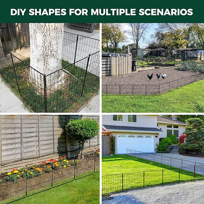 FXW Decorative Garden Fence for Yard - 20in(H) x 29.6ft(L) 16 Panels - Metal Fencing Panels - Animal Barrier Border for Dogs & Rabbits, Flower & Plant Edging