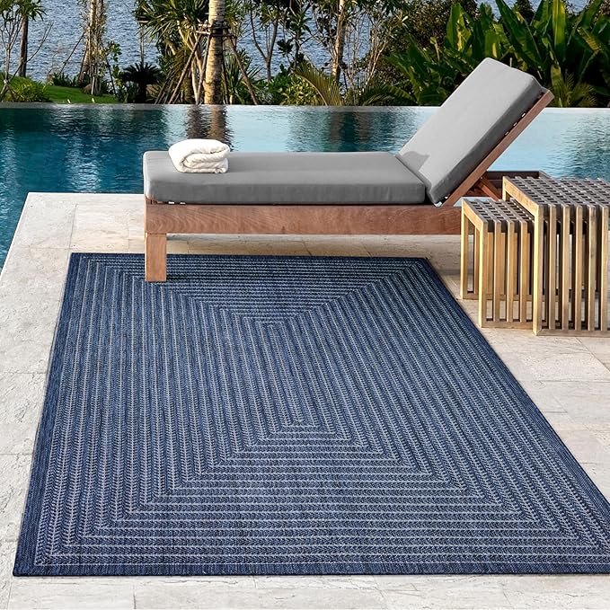 Adiva Rugs Outdoor Indoor Area Rug, Weather Resistant, Easy to Clean, Stain Resistant Floor Mat for Dining Room, Backyard, Deck, Patio (Navy Weiss, 10' x 14')