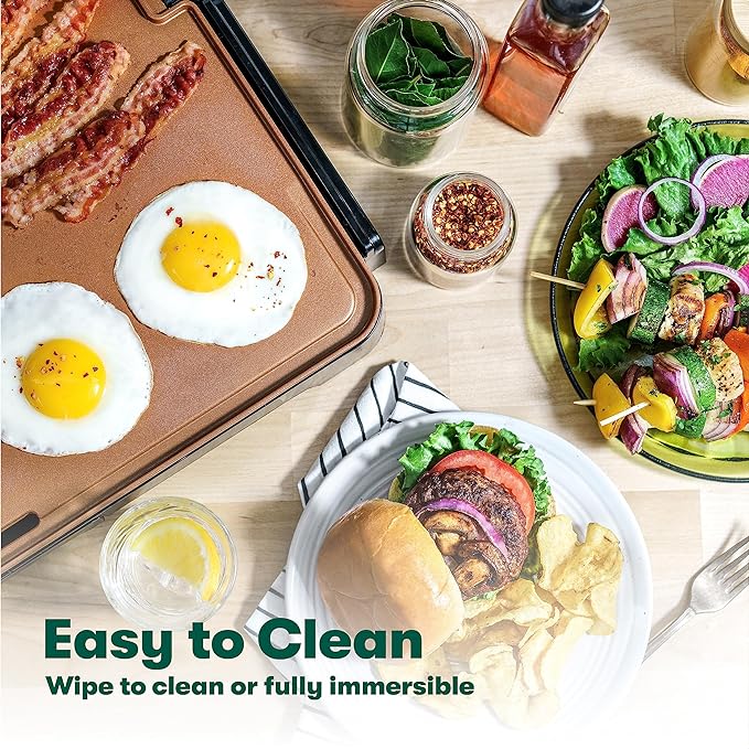 bella XL Electric Ceramic Titanium Griddle, Make 15 Eggs At Once, Healthy-Eco Non-stick Coating, Hassle-Free Clean Up, Large Submersible Cooking Surface, 12" x 22", Copper/Black