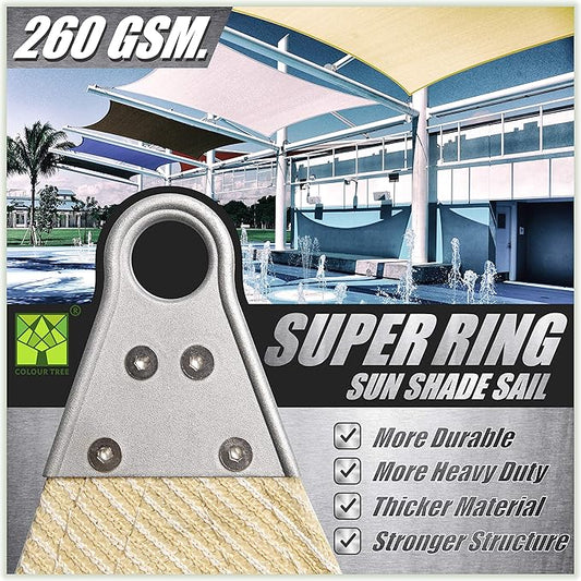 ColourTree Super Ring 16' x 16' x 16' Beige Triangle Sun Shade Sail, Commercial Grade UPF50 Canopy, Reinforced Corners & Edges, 260 GSM Fabric Heavy Duty -3 Years Warranty (We Make Custom Size)