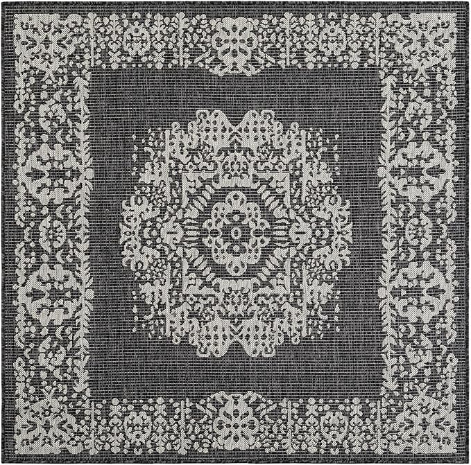 Unique Loom Outdoor Traditional Collection Area Rug - Timeworn (5' 3" Square Charcoal Gray/Gray)