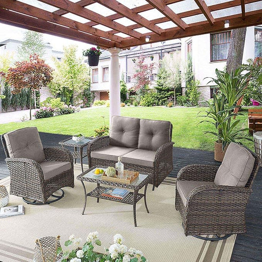 Belord 5 Piece Outdoor Patio Furniture Set with Deep Seating Swivel Rocker Chairs Loveseat and Rattan Coffee Table Outdoor Conversation Sets for Deck Backyard Poolside, Gray