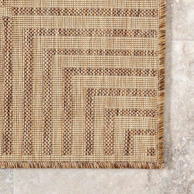 nuLOOM 10' x 13' Outdoor Area Rug, Casual Design with Striped Border, Stain Resistant, Highly Durable, for Patio, Balcony, Bedroom, Living Room, Dining Room, Bathroom, Light Brown