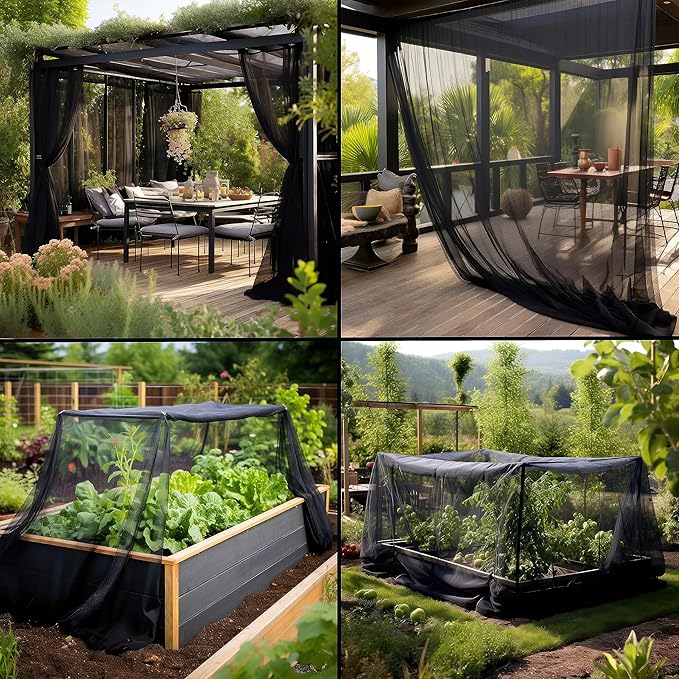 Black DIY Mosquito Net Fabric | 10x20 FT Netting 2 Pack | Insect Cover for Garden, Patio, Outdoor & Windows | Multiple Sizes in Black, White & Green | Raised Bed Screen Mesh Barrier