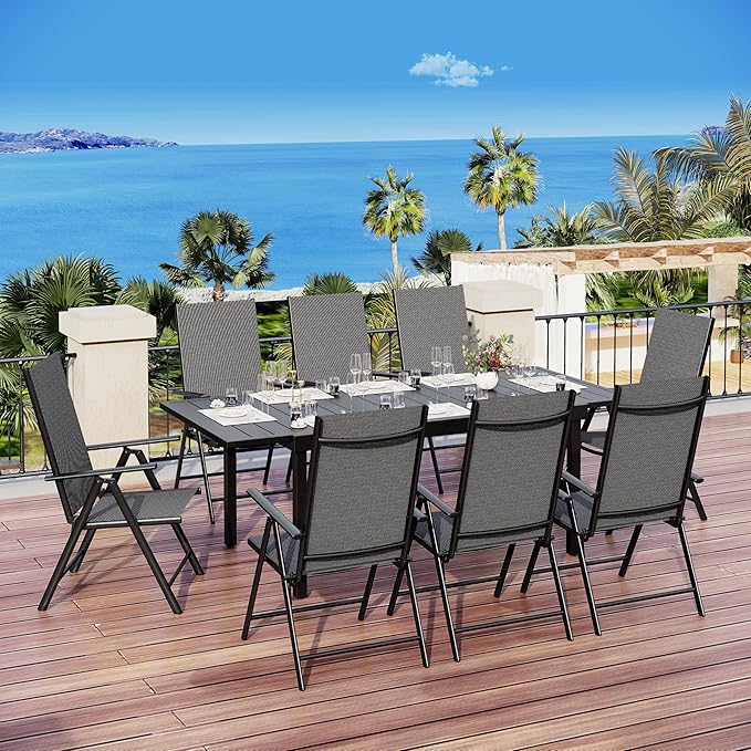 MFSTUDIO Patio Folding Chairs Set of 4, Outdoor Patio Dining Chairs, Portable Black Sling Patio Chairs, 7 Levels Adjustable Sling Back Chairs for Backyard Lawn Garden