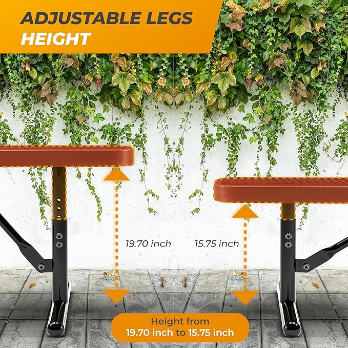 Heavy-Duty Outdoor Metal Bench, Thermoplastic-Coated, Portable, Weatherproof, Commercial-Grade for Parks, Gardens, Patios, Stores & More (8 Ft - Portable, Red)