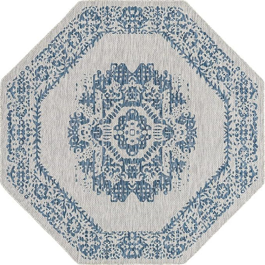 Unique Loom Outdoor Traditional Collection Area Rug - Timeworn (7' 10" Octagon, Blue/ Gray)