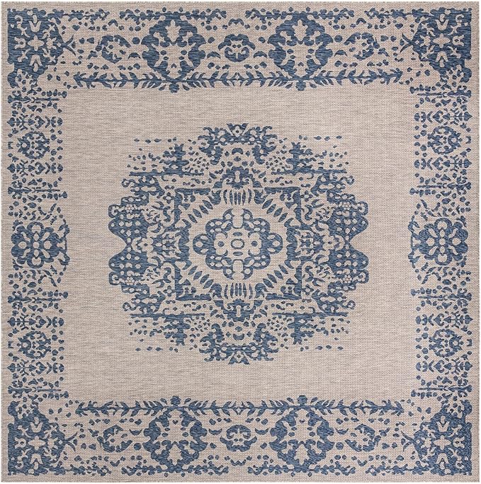 Unique Loom Outdoor Traditional Collection Area Rug - Timeworn (13' Square, Blue/ Gray)