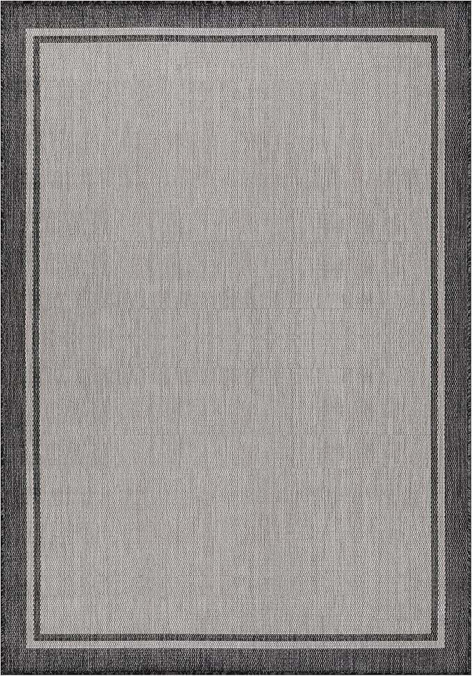 CAMILSON Indoor Outdoor Rug, 9x12 Bordered Gray Modern Area Rugs for Large Indoor and Outdoor Patios, Kitchen and Hallway Mats, Washable Porch Deck Outside Carpet (Bordered Grey, 9 x 12)