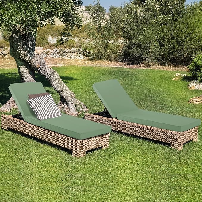 Chaise Lounge Cushion for Outdoor Furniture, Waterproof Fade and Tear Resistant Lounge Deck Chair Cushions for Patio Lawn Pool Resort Hotel, 72x21x3 Inch, Sage Green